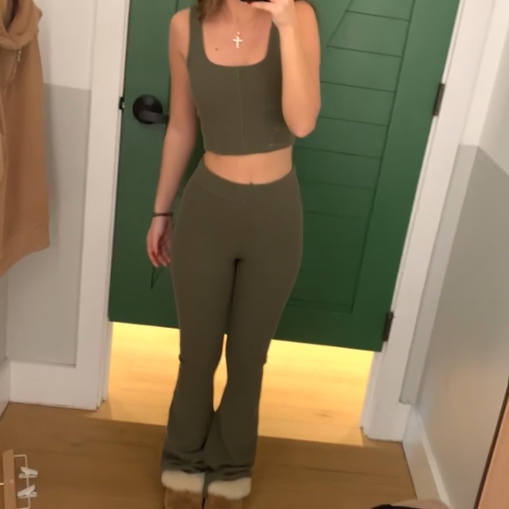 Aerie Olive Green Flare Set